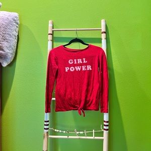 Red Girl Power Tied Long Sleeve Shirt